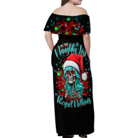 Christmas Skull Lady Family Matching Off Shoulder Maxi Dress and Hawaiian Shirt On The Naughty List I Regret Nothing - Wonder Print Shop