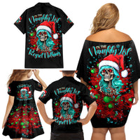 Christmas Skull Lady Family Matching Off Shoulder Short Dress and Hawaiian Shirt On The Naughty List I Regret Nothing - Wonder Print Shop