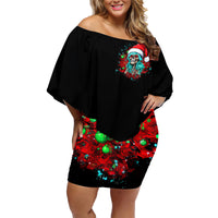 Christmas Skull Lady Family Matching Off Shoulder Short Dress and Hawaiian Shirt On The Naughty List I Regret Nothing - Wonder Print Shop