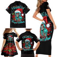 Christmas Skull Lady Family Matching Short Sleeve Bodycon Dress and Hawaiian Shirt On The Naughty List I Regret Nothing - Wonder Print Shop