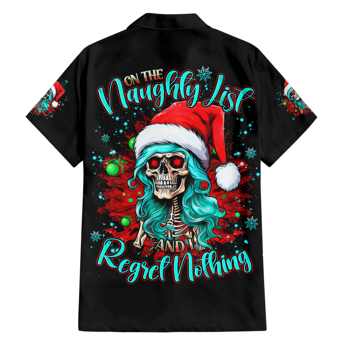 Christmas Skull Lady Family Matching Short Sleeve Bodycon Dress and Hawaiian Shirt On The Naughty List I Regret Nothing - Wonder Print Shop