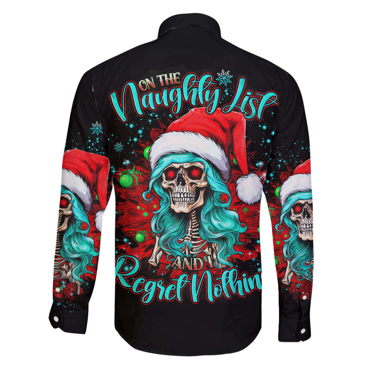 Christmas Skull Lady Family Matching Summer Maxi Dress and Hawaiian Shirt On The Naughty List I Regret Nothing - Wonder Print Shop