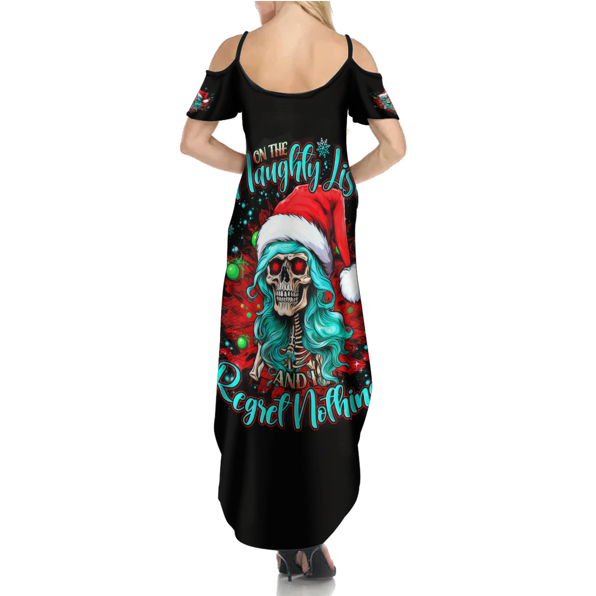 Christmas Skull Lady Family Matching Summer Maxi Dress and Hawaiian Shirt On The Naughty List I Regret Nothing - Wonder Print Shop