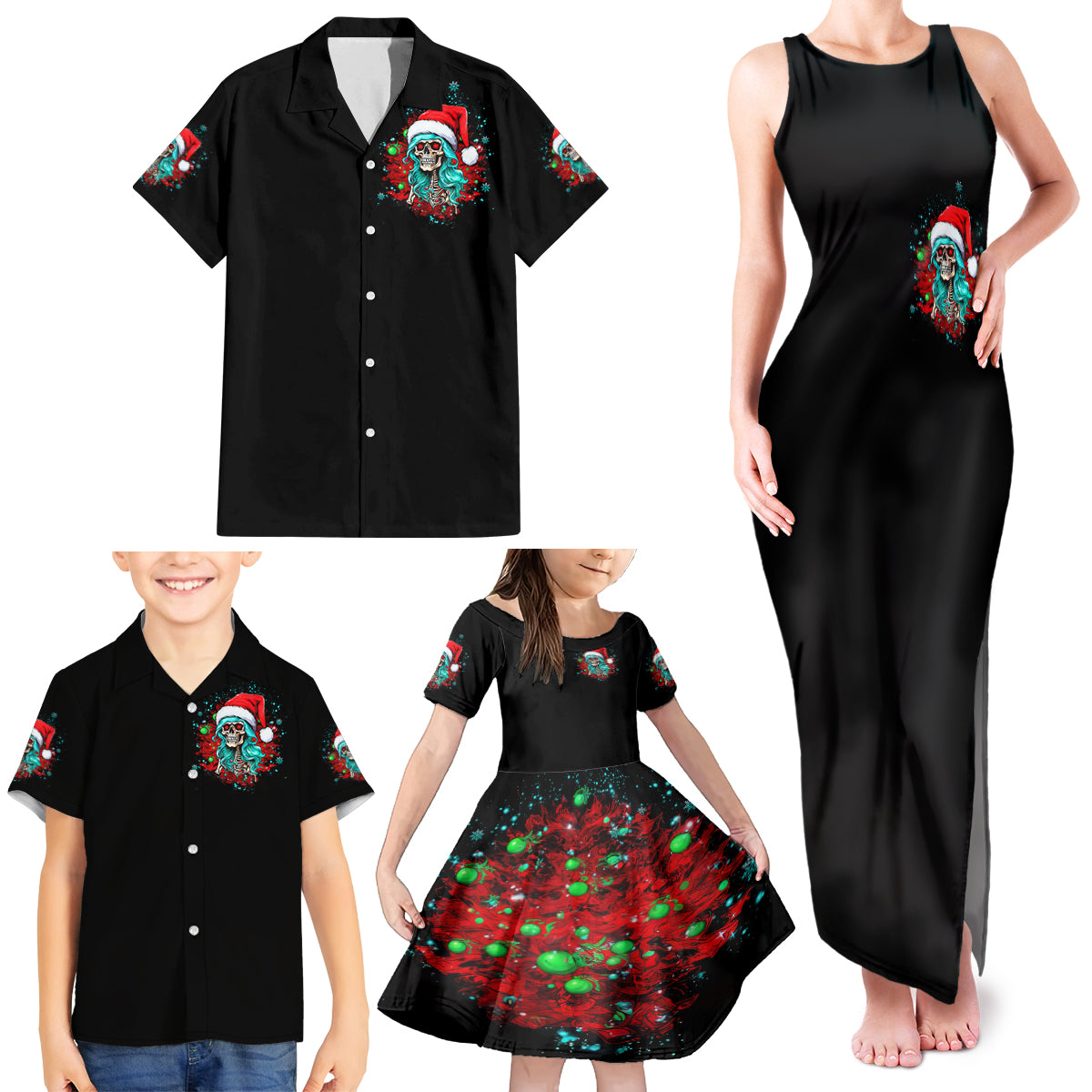 Christmas Skull Lady Family Matching Tank Maxi Dress and Hawaiian Shirt On The Naughty List I Regret Nothing - Wonder Print Shop