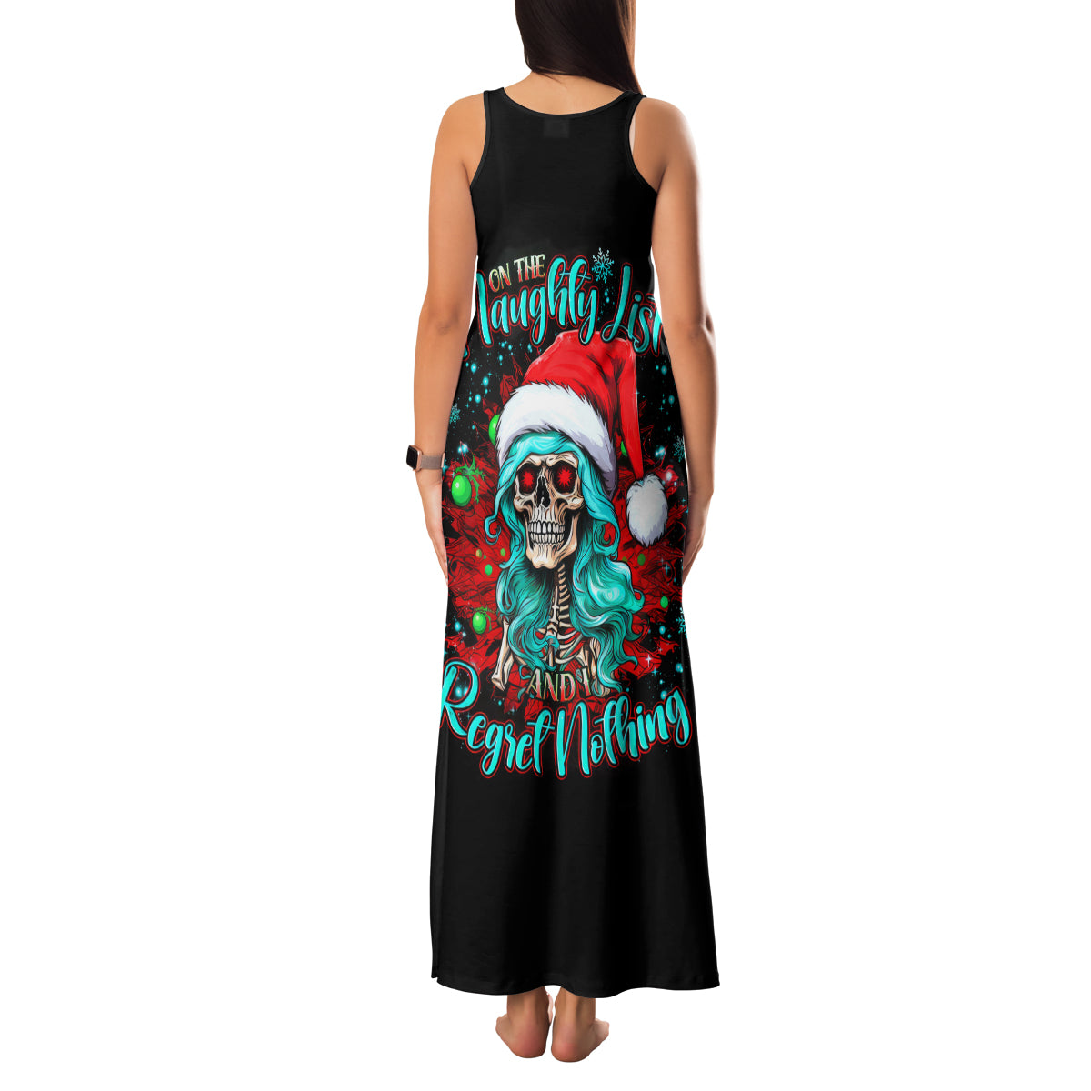 Christmas Skull Lady Family Matching Tank Maxi Dress and Hawaiian Shirt On The Naughty List I Regret Nothing - Wonder Print Shop