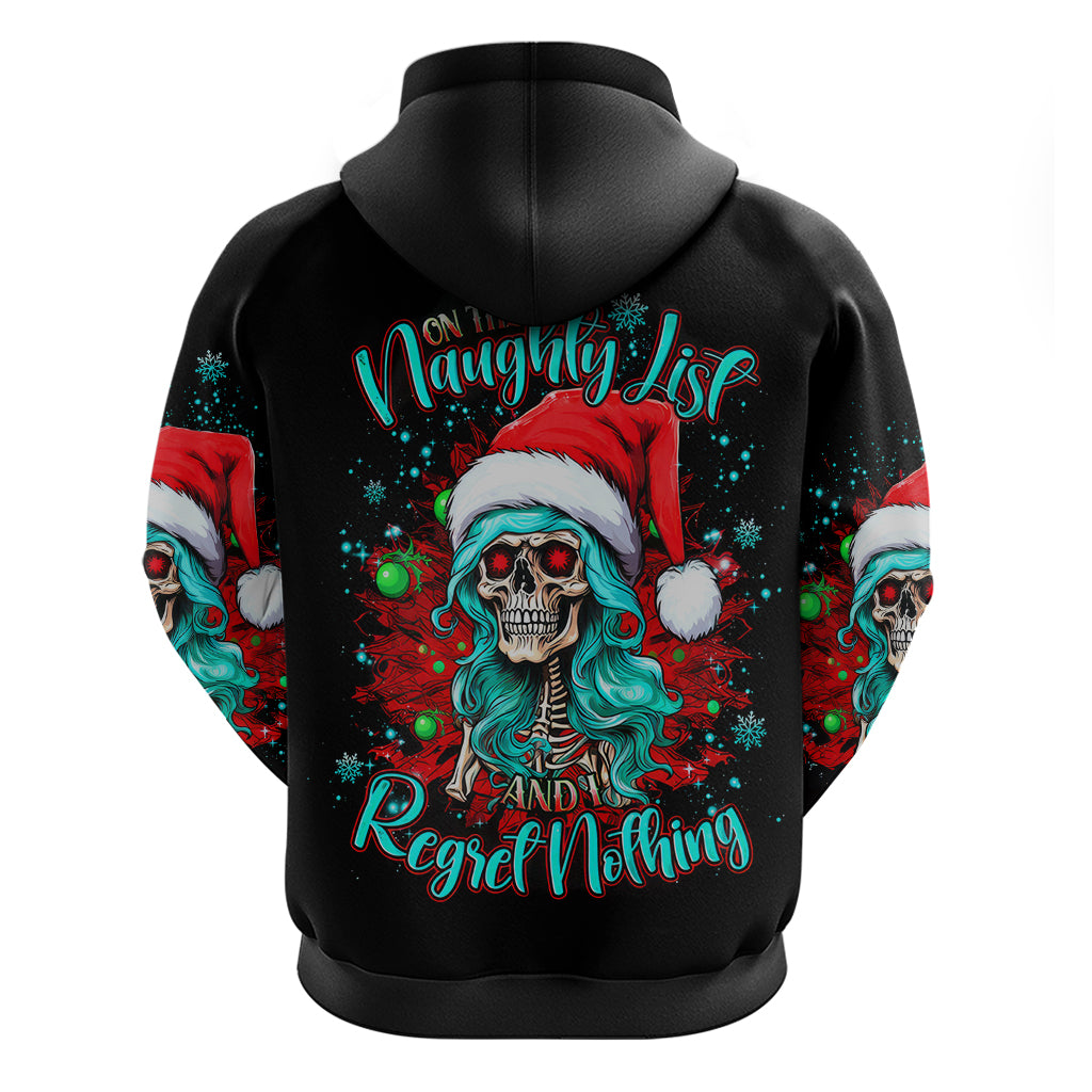 Christmas Skull Lady Hoodie On The Naughty List I Regret Nothing - Wonder Print Shop