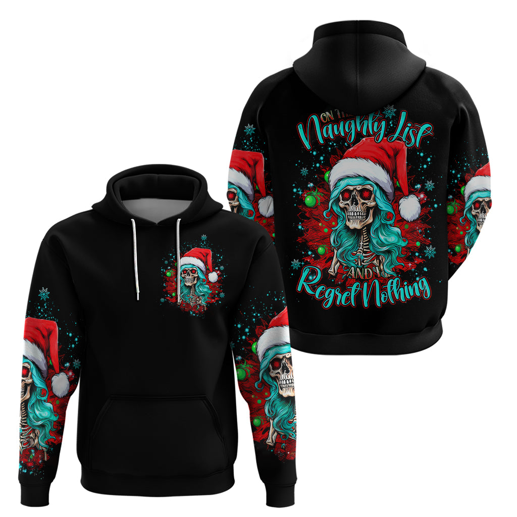 Christmas Skull Lady Hoodie On The Naughty List I Regret Nothing - Wonder Print Shop