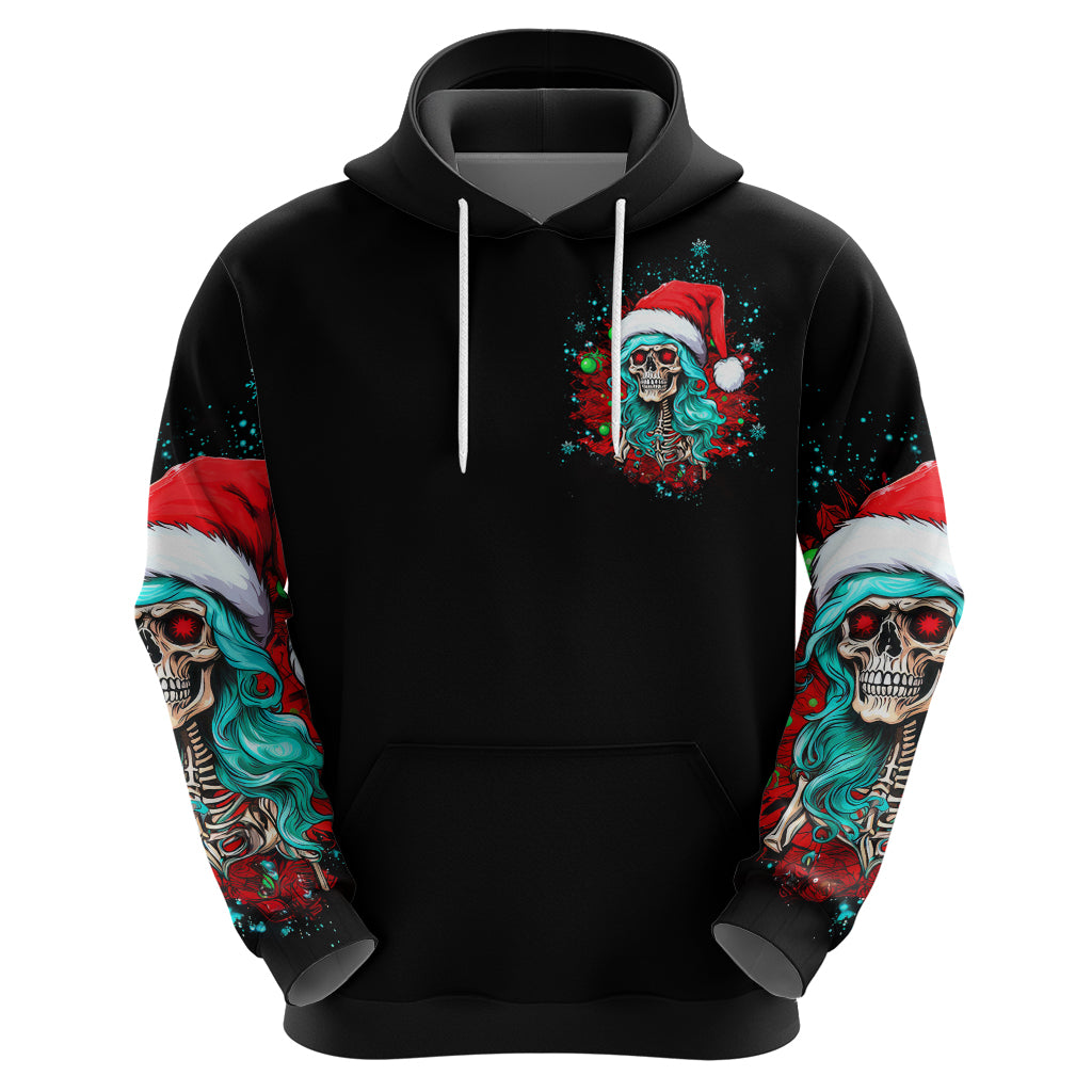 Christmas Skull Lady Hoodie On The Naughty List I Regret Nothing - Wonder Print Shop