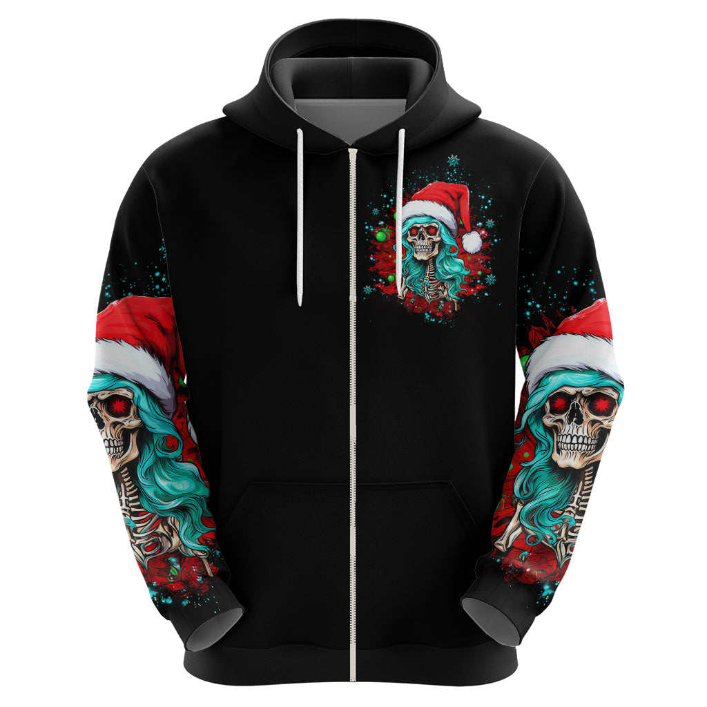 Christmas Skull Lady Hoodie On The Naughty List I Regret Nothing - Wonder Print Shop