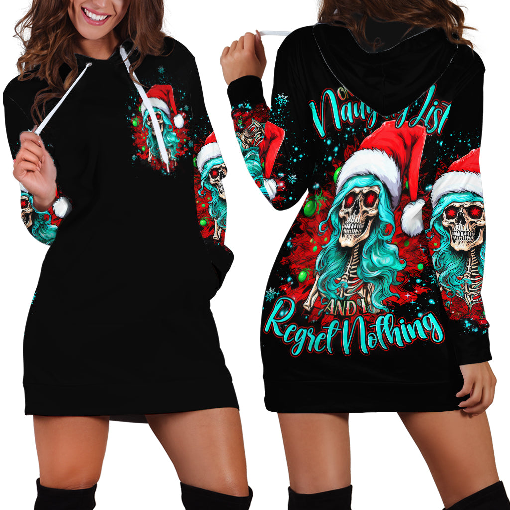 Christmas Skull Lady Hoodie Dress On The Naughty List I Regret Nothing - Wonder Print Shop