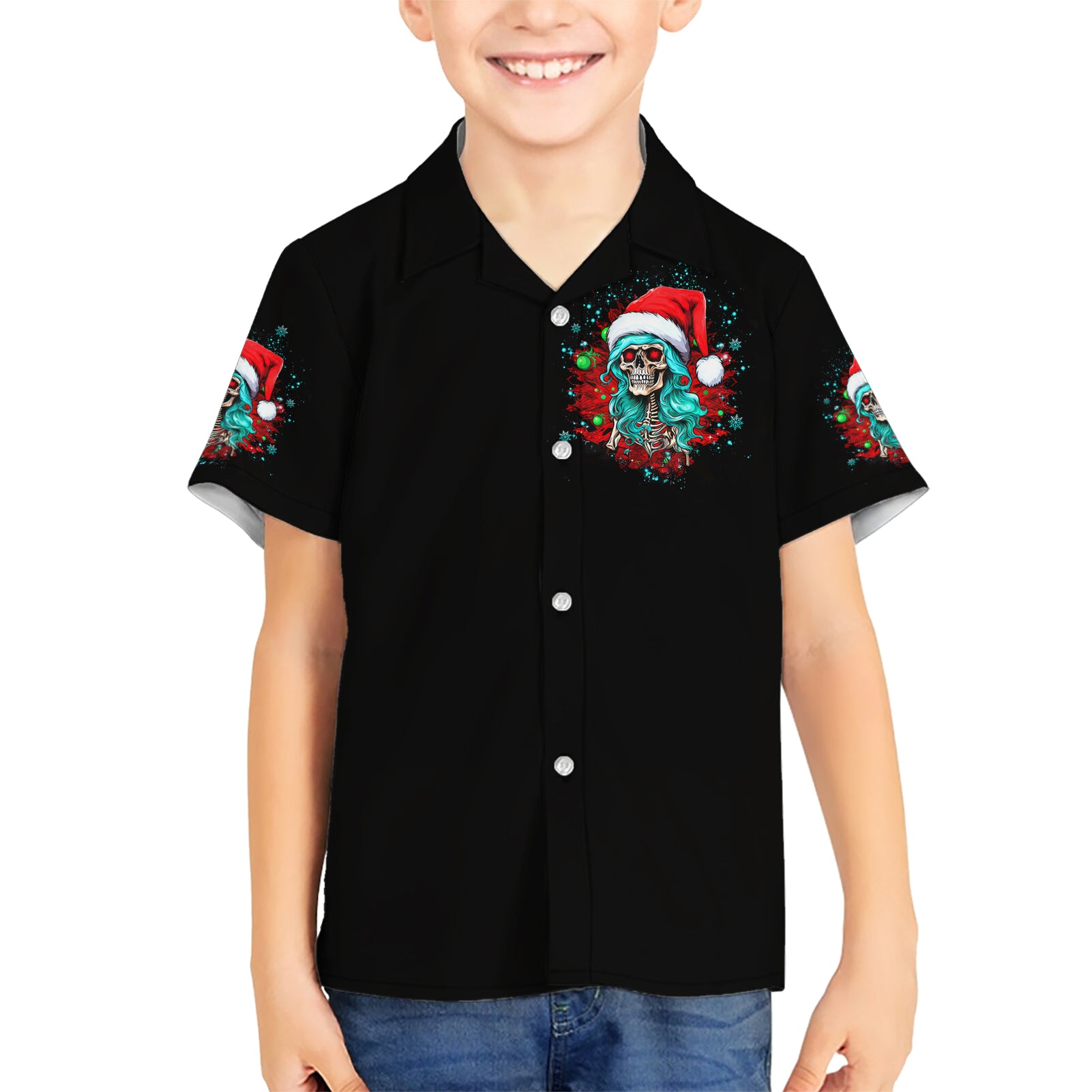Christmas Skull Lady Kid Hawaiian Shirt On The Naughty List I Regret Nothing - Wonder Print Shop