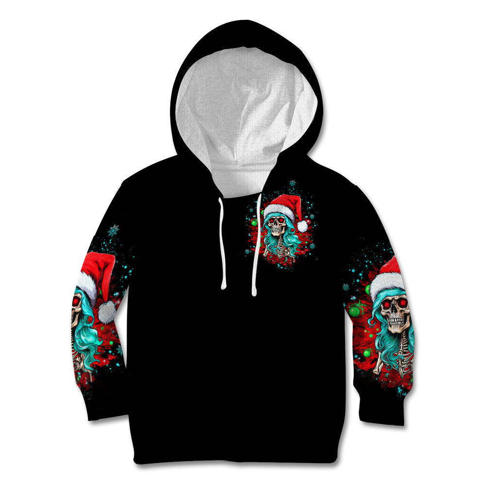 Christmas Skull Lady Kid Hoodie On The Naughty List I Regret Nothing - Wonder Print Shop