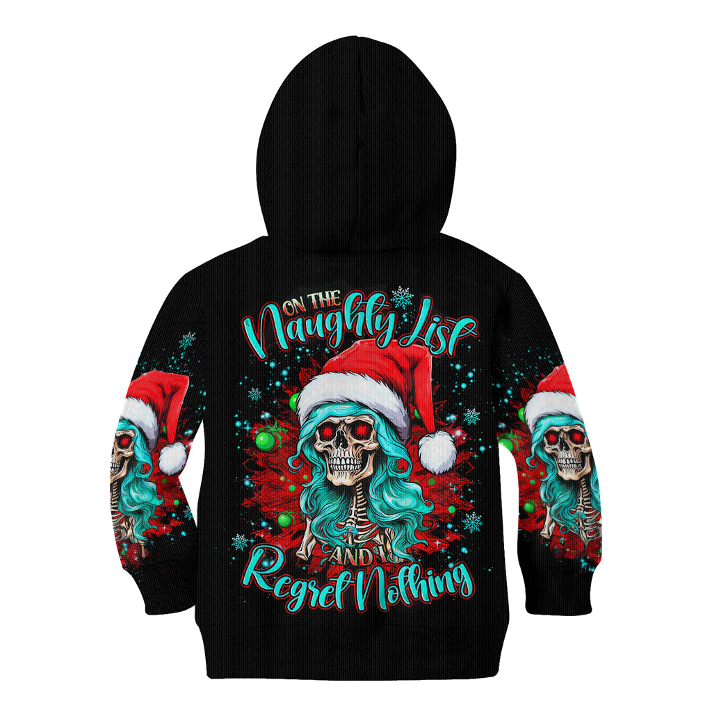 Christmas Skull Lady Kid Hoodie On The Naughty List I Regret Nothing - Wonder Print Shop