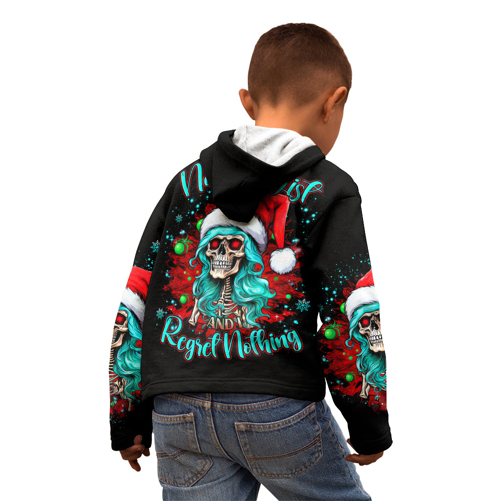 Christmas Skull Lady Kid Hoodie On The Naughty List I Regret Nothing - Wonder Print Shop