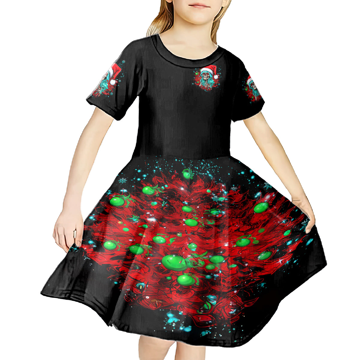 Christmas Skull Lady Kid Short Sleeve Dress On The Naughty List I Regret Nothing - Wonder Print Shop