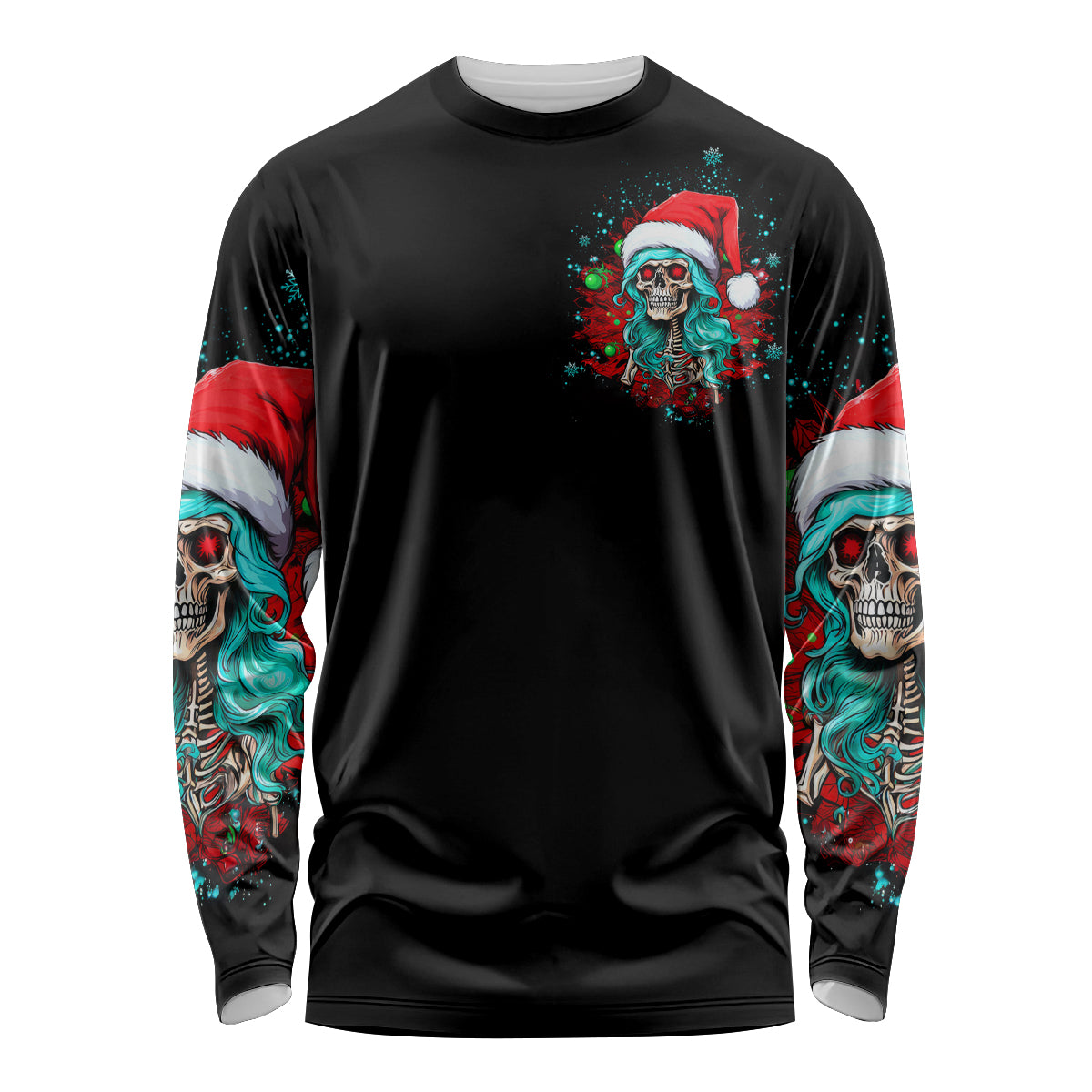 Christmas Skull Lady Long Sleeve Shirt On The Naughty List I Regret Nothing - Wonder Print Shop