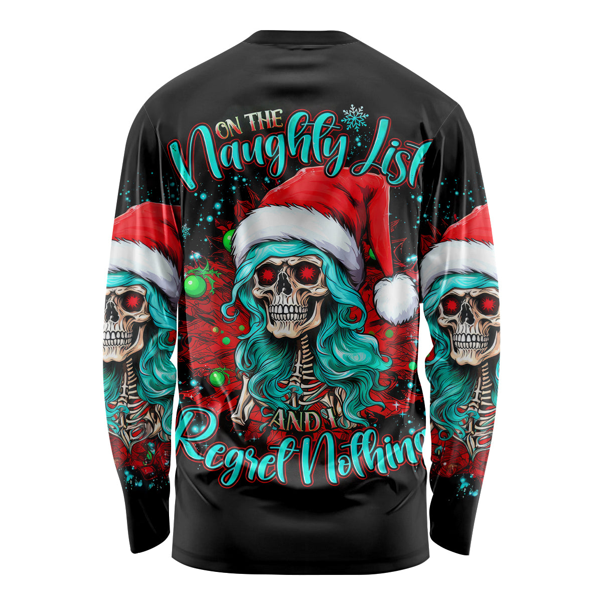 Christmas Skull Lady Long Sleeve Shirt On The Naughty List I Regret Nothing - Wonder Print Shop