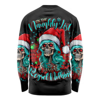 Christmas Skull Lady Long Sleeve Shirt On The Naughty List I Regret Nothing - Wonder Print Shop