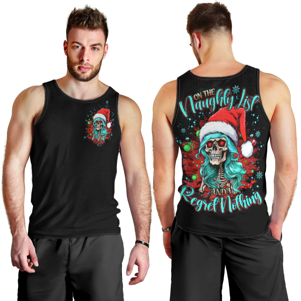 Christmas Skull Lady Men Tank Top On The Naughty List I Regret Nothing - Wonder Print Shop