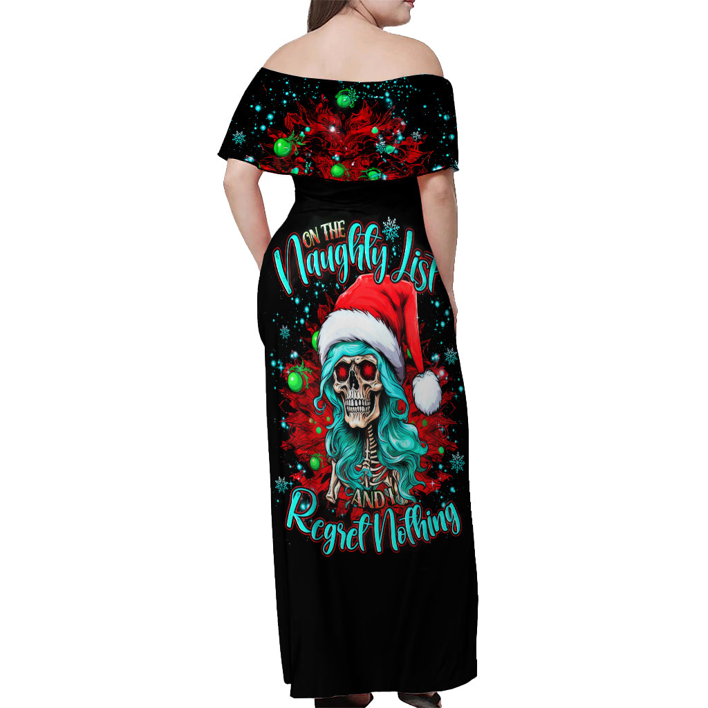 Christmas Skull Lady Off Shoulder Maxi Dress On The Naughty List I Regret Nothing - Wonder Print Shop