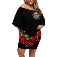Christmas Skull Lady Off Shoulder Short Dress On The Naughty List I Regret Nothing - Wonder Print Shop