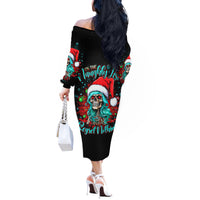 Christmas Skull Lady Off The Shoulder Long Sleeve Dress On The Naughty List I Regret Nothing - Wonder Print Shop