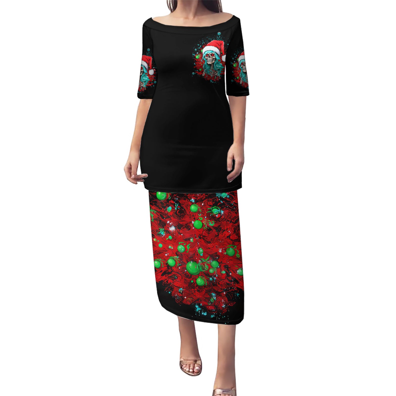 Christmas Skull Lady Puletasi On The Naughty List I Regret Nothing - Wonder Print Shop