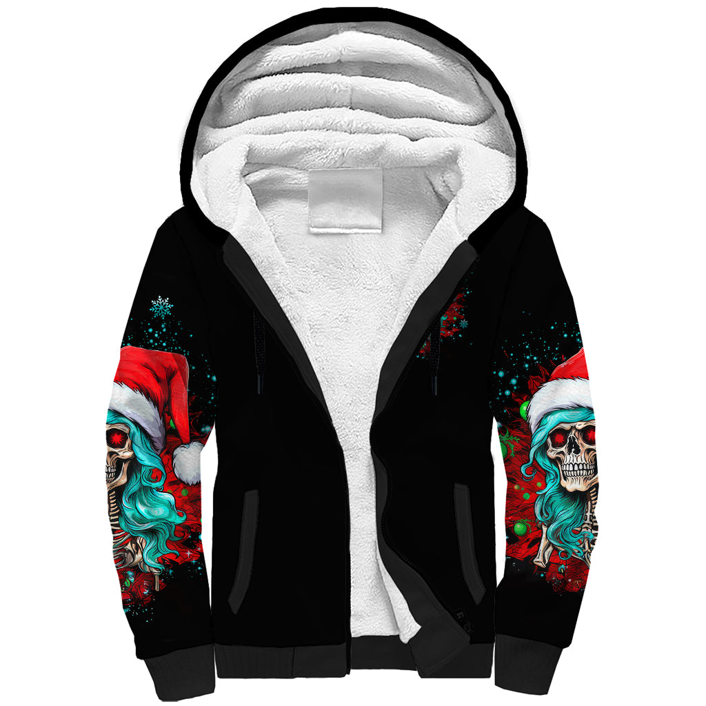 Christmas Skull Lady Sherpa Hoodie On The Naughty List I Regret Nothing - Wonder Print Shop