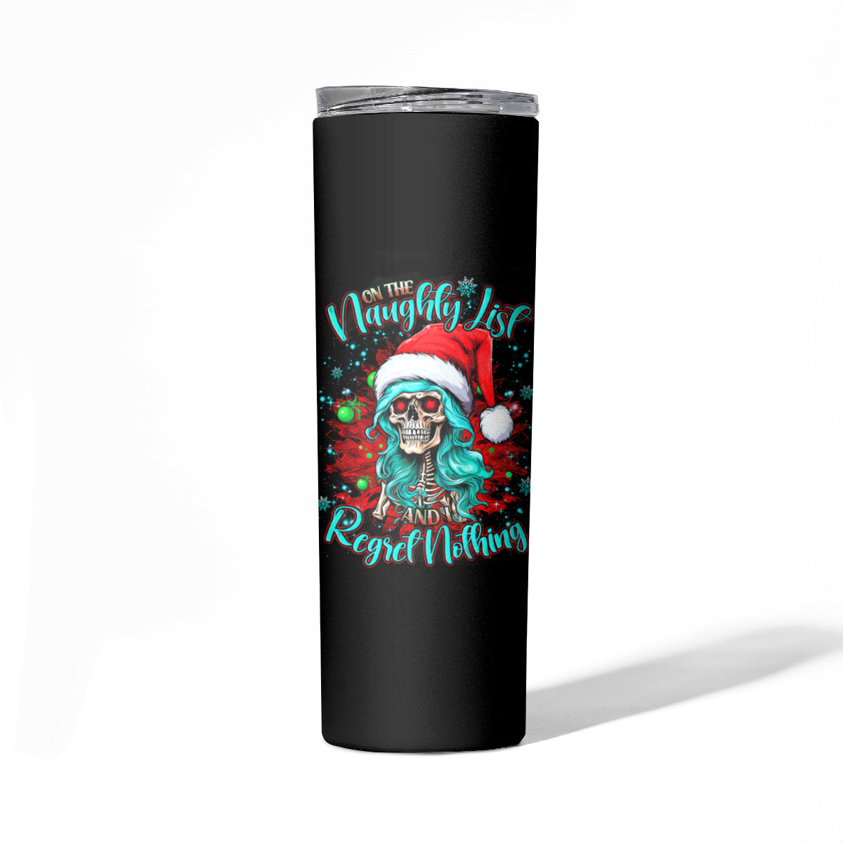 Christmas Skull Lady Skinny Tumbler On The Naughty List I Regret Nothing - Wonder Print Shop