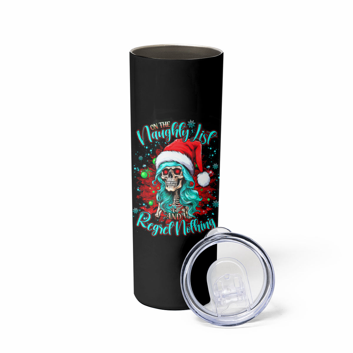 Christmas Skull Lady Skinny Tumbler On The Naughty List I Regret Nothing - Wonder Print Shop