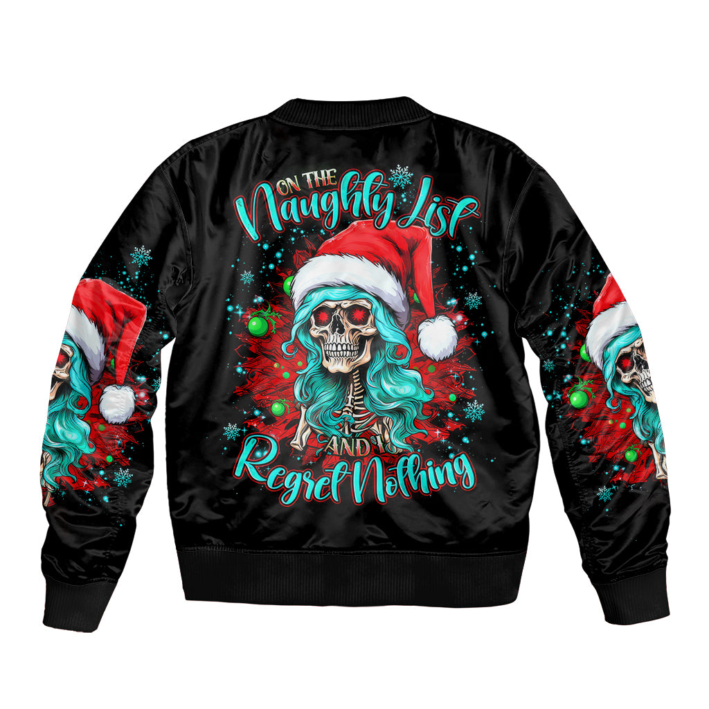 Christmas Skull Lady Sleeve Zip Bomber Jacket On The Naughty List I Regret Nothing - Wonder Print Shop