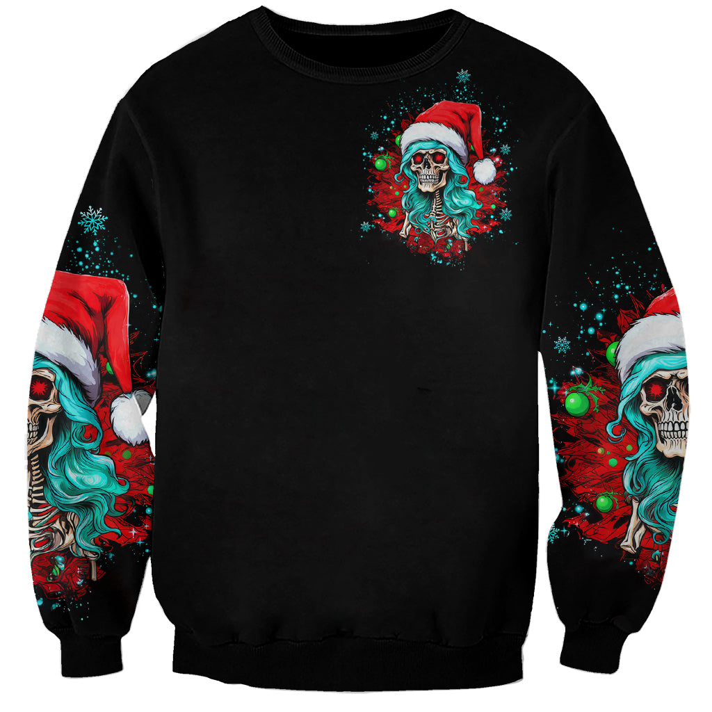 Christmas Skull Lady Sweatshirt On The Naughty List I Regret Nothing - Wonder Print Shop