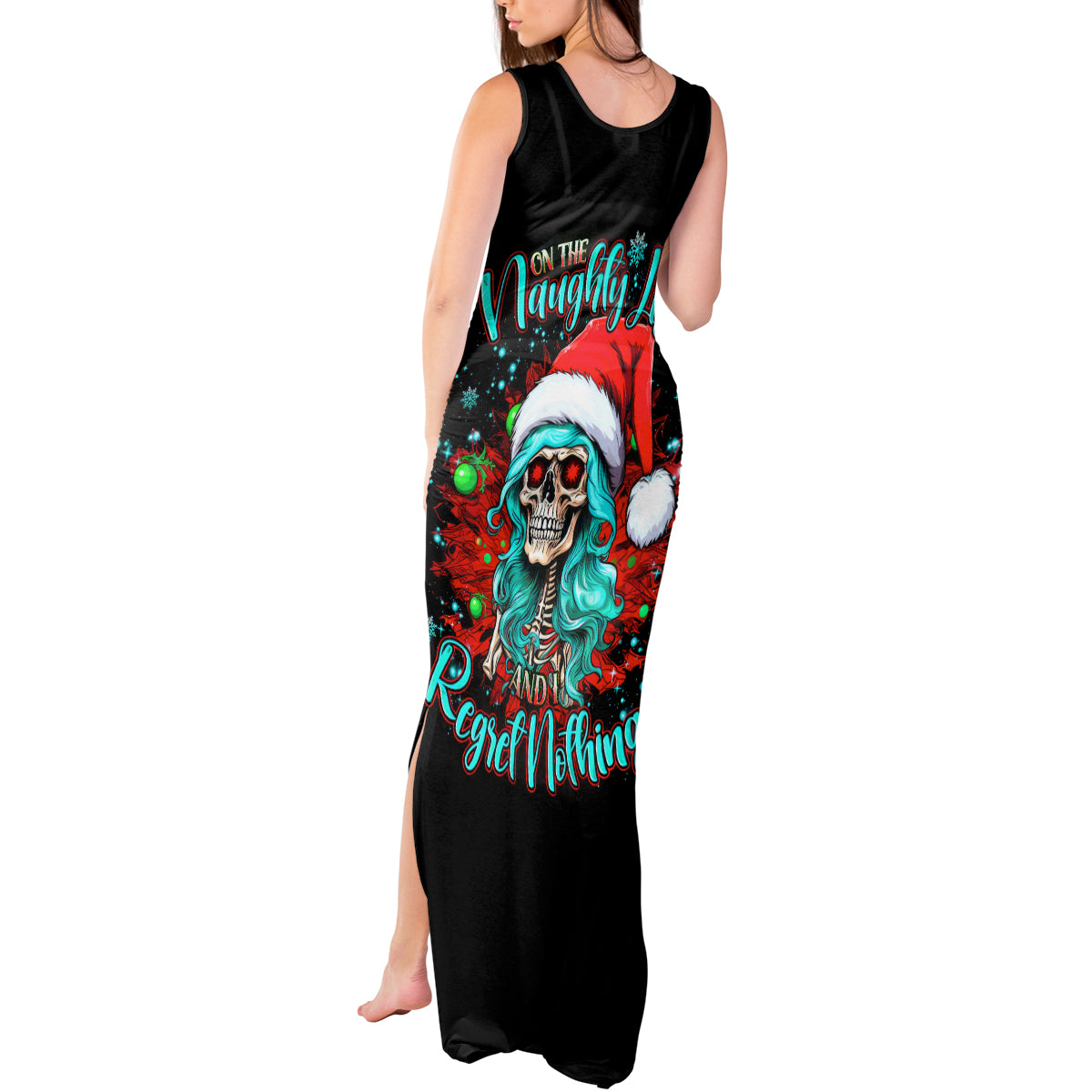 Christmas Skull Lady Tank Maxi Dress On The Naughty List I Regret Nothing - Wonder Print Shop