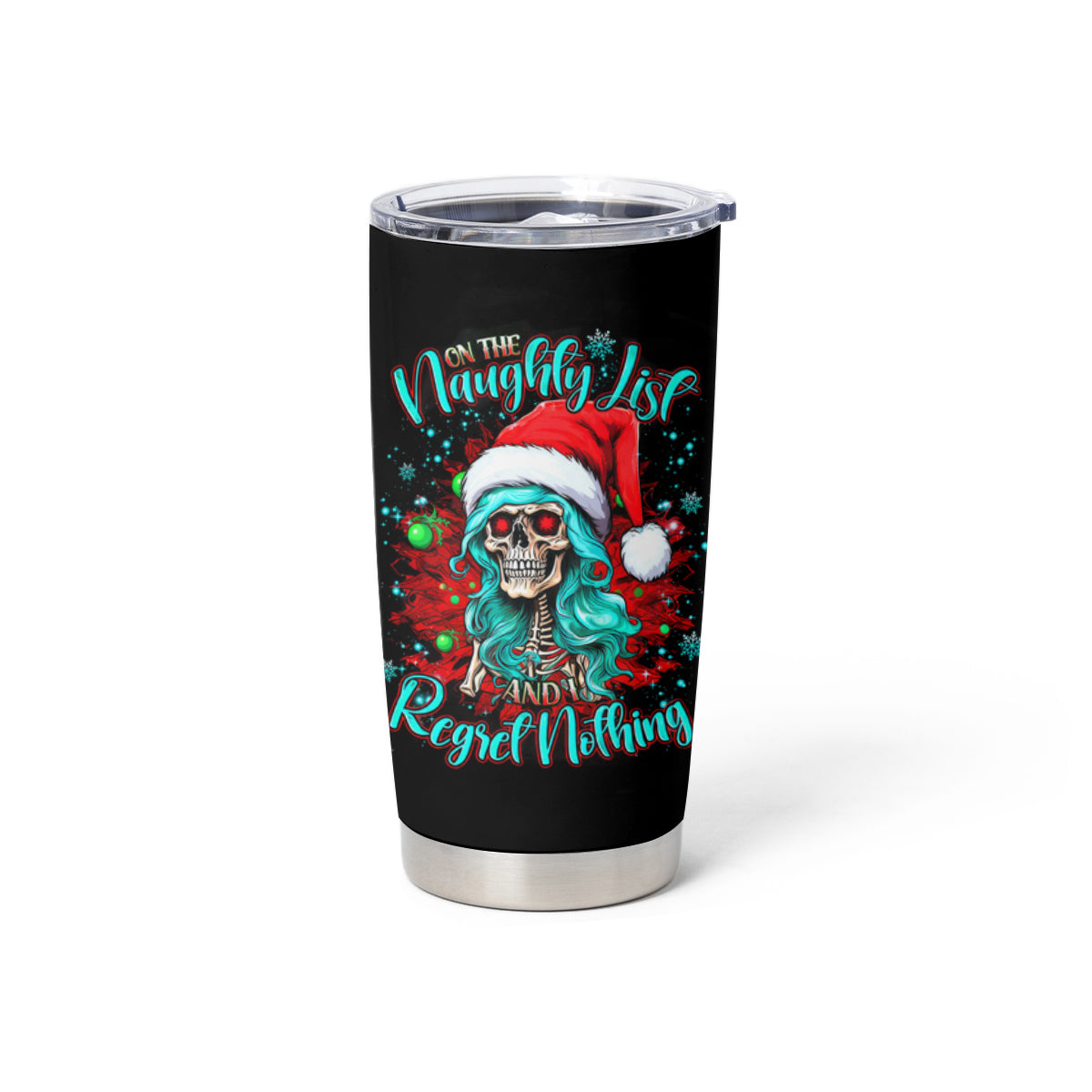 Christmas Skull Lady Tumbler Cup On The Naughty List I Regret Nothing - Wonder Print Shop