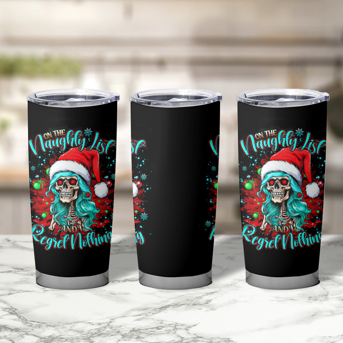 Christmas Skull Lady Tumbler Cup On The Naughty List I Regret Nothing - Wonder Print Shop