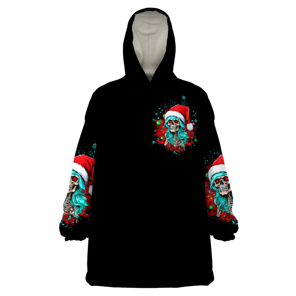 Christmas Skull Lady Wearable Blanket Hoodie On The Naughty List I Regret Nothing - Wonder Print Shop