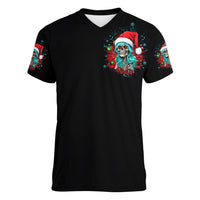 Christmas Skull Lady Women V Neck T Shirt On The Naughty List I Regret Nothing - Wonder Print Shop