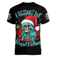 Christmas Skull Lady Women V Neck T Shirt On The Naughty List I Regret Nothing - Wonder Print Shop