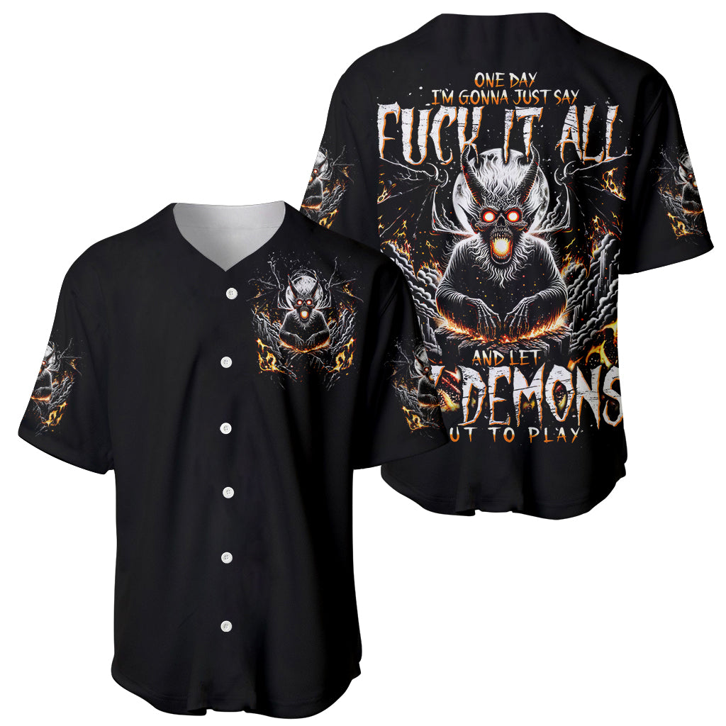 Demon Skull Baseball Jersey One Day I Gonna Say Fuck It All - Wonder Print Shop