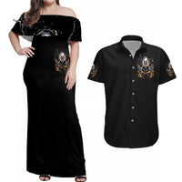 Demon Skull Couples Matching Off Shoulder Maxi Dress and Hawaiian Shirt One Day I Gonna Say Fuck It All - Wonder Print Shop