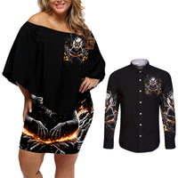 Demon Skull Couples Matching Off Shoulder Short Dress and Long Sleeve Button Shirt One Day I Gonna Say Fuck It All - Wonder Print Shop