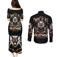 Demon Skull Couples Matching Puletasi Dress and Long Sleeve Button Shirt One Day I Gonna Say Fuck It All - Wonder Print Shop