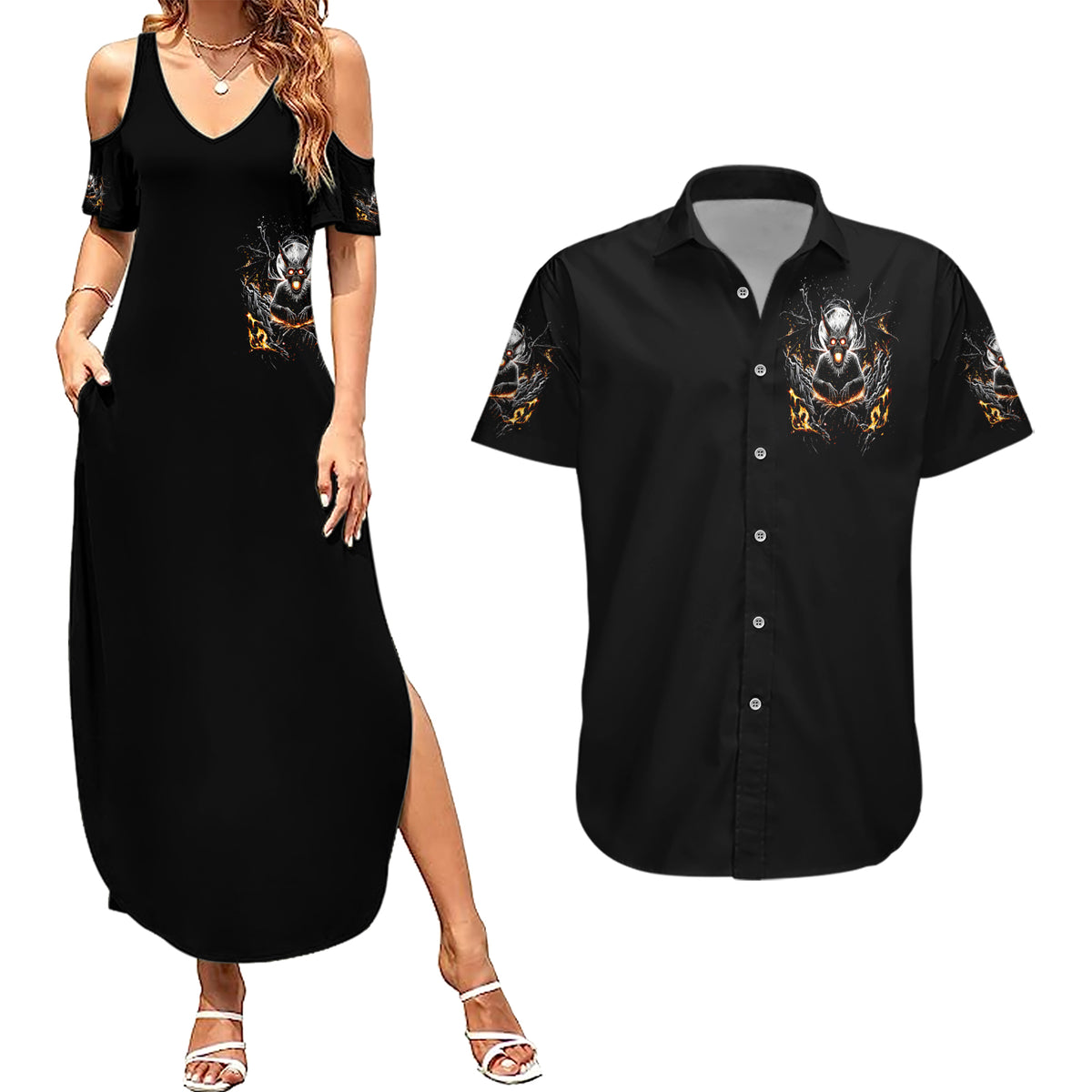 Demon Skull Couples Matching Summer Maxi Dress and Hawaiian Shirt One Day I Gonna Say Fuck It All - Wonder Print Shop