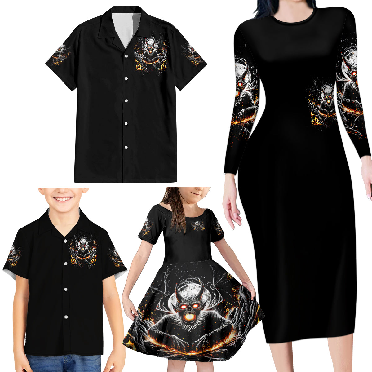 Demon Skull Family Matching Long Sleeve Bodycon Dress and Hawaiian Shirt One Day I Gonna Say Fuck It All - Wonder Print Shop