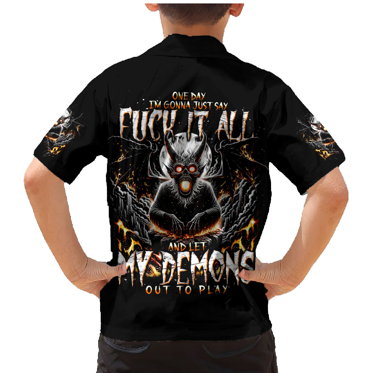 Demon Skull Family Matching Mermaid Dress and Hawaiian Shirt One Day I Gonna Say Fuck It All - Wonder Print Shop