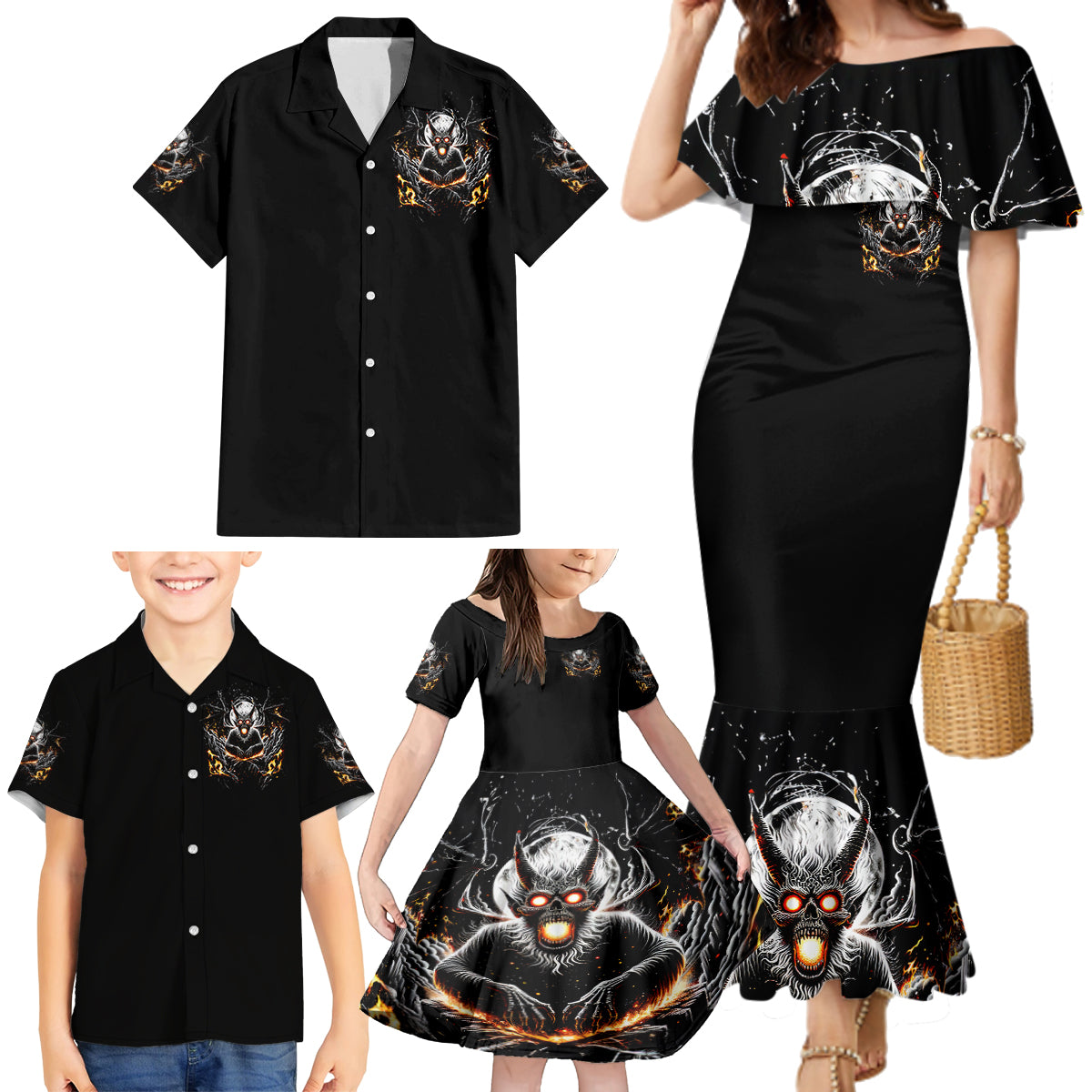 Demon Skull Family Matching Mermaid Dress and Hawaiian Shirt One Day I Gonna Say Fuck It All - Wonder Print Shop