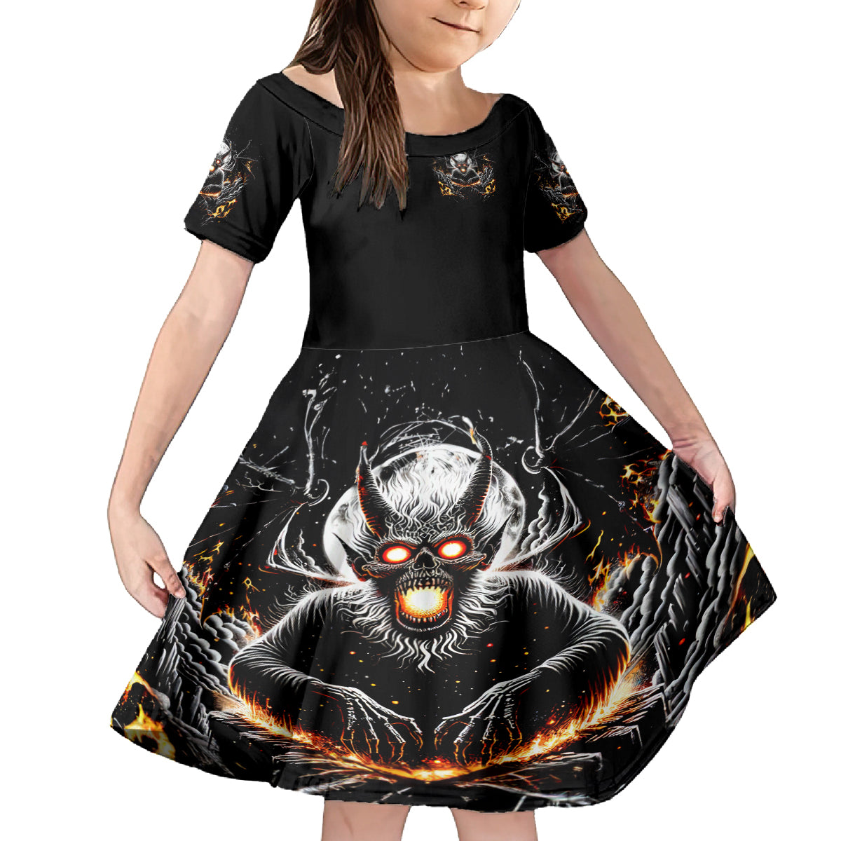 Demon Skull Family Matching Off Shoulder Long Sleeve Dress and Hawaiian Shirt One Day I Gonna Say Fuck It All - Wonder Print Shop