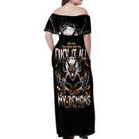 Demon Skull Family Matching Off Shoulder Maxi Dress and Hawaiian Shirt One Day I Gonna Say Fuck It All - Wonder Print Shop