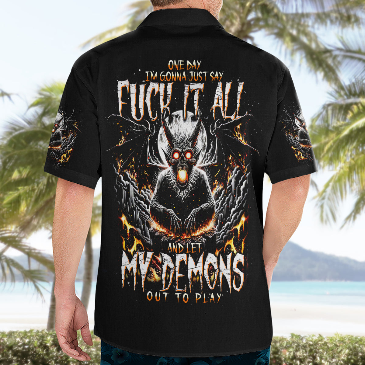 Demon Skull Hawaiian Shirt One Day I Gonna Say Fuck It All - Wonder Print Shop