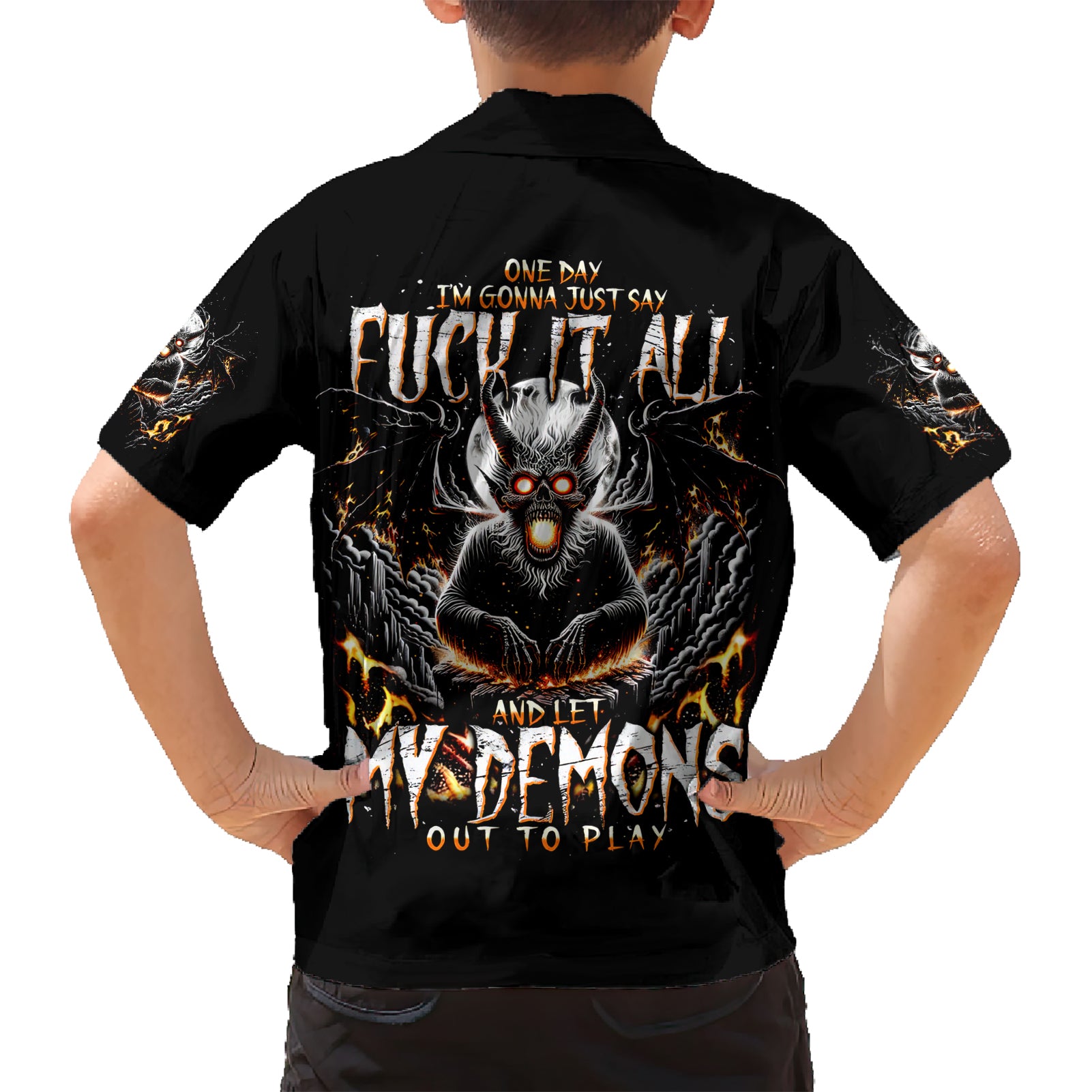 Demon Skull Kid Hawaiian Shirt One Day I Gonna Say Fuck It All - Wonder Print Shop